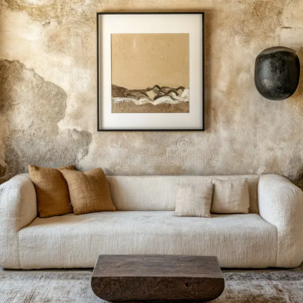 Beige Living Room Ideas with Textured Walls and Elegant Modern Furniture
