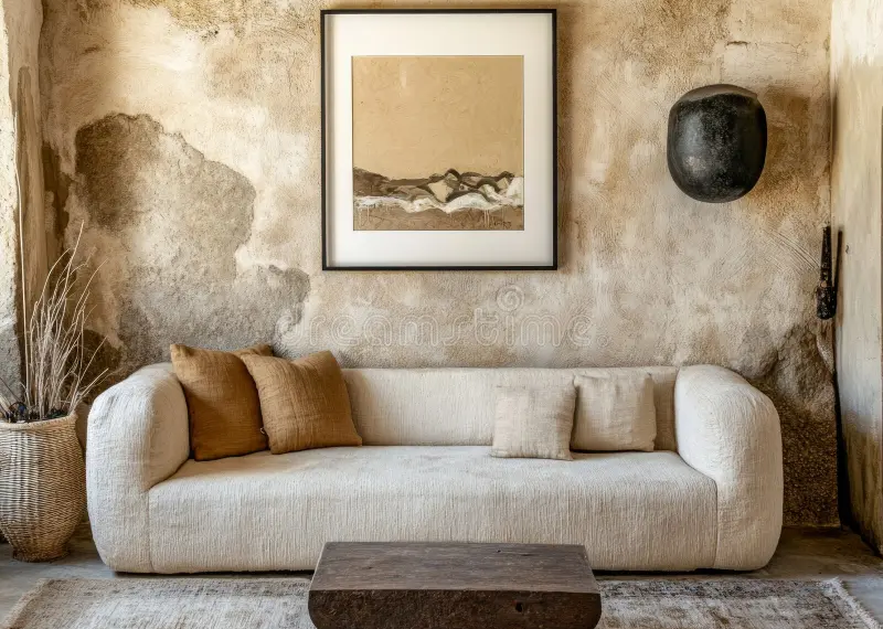 Beige Living Room Ideas with Textured Walls and Elegant Modern Furniture