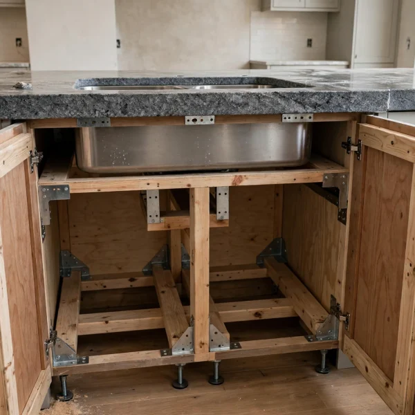Kitchen Sink Base Cabinet Reinforcement for Residential Countertops With Heavy Stone Materials
