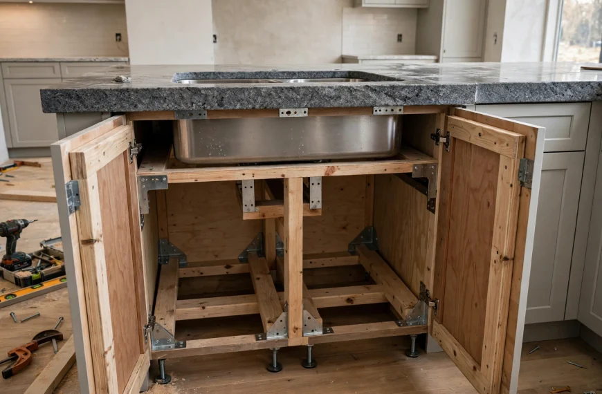Kitchen Sink Base Cabinet Reinforcement for Residential Countertops With Heavy Stone Materials